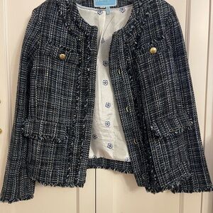 Draper James Black and White Blazer with Frayed Trim